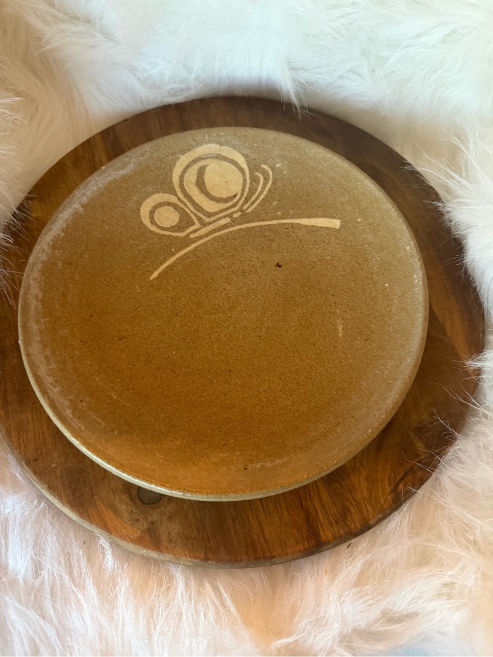 Handmade Brown Ceramic Charger Plate with Swirl Accent